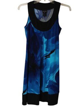 En Focus 6P  Petite Dress Sleeveless Blue & Black Abstract Print #I-12